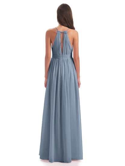 Marlowe Floor Length Halter Split Chiffon Bridesmaid Dresses