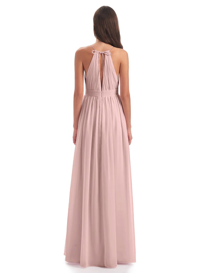 Marlowe Floor Length Halter Split Chiffon Bridesmaid Dresses