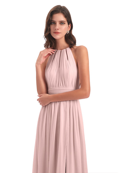 Marlowe Floor Length Halter Split Chiffon Bridesmaid Dresses