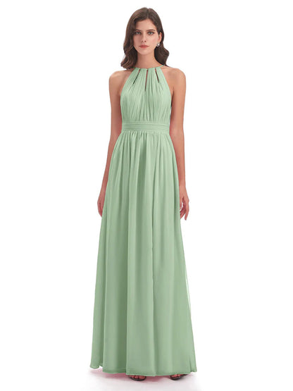 Marlowe Floor Length Halter Split Chiffon Bridesmaid Dresses