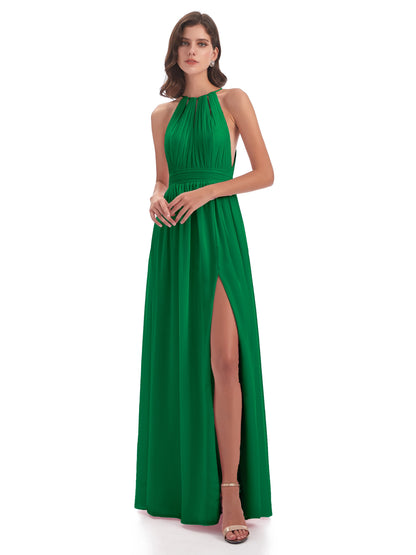 Marlowe Floor Length Halter Split Chiffon Bridesmaid Dresses