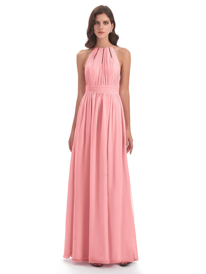 Marlowe Floor Length Halter Split Chiffon Bridesmaid Dresses