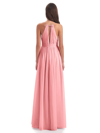 Marlowe Floor Length Halter Split Chiffon Bridesmaid Dresses