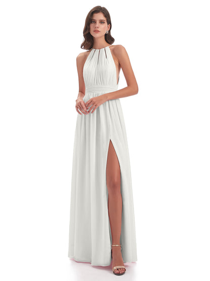 Marlowe Floor Length Halter Split Chiffon Bridesmaid Dresses