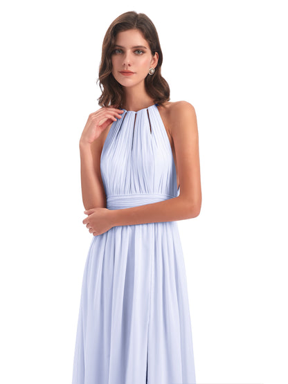 Marlowe Floor Length Halter Split Chiffon Bridesmaid Dresses