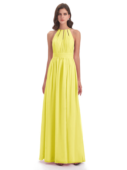 Marlowe Floor Length Halter Split Chiffon Bridesmaid Dresses