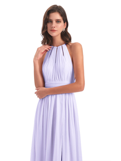 Marlowe Floor Length Halter Split Chiffon Bridesmaid Dresses