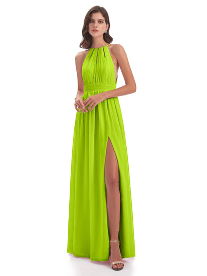 Marlowe Floor Length Halter Split Chiffon Bridesmaid Dresses