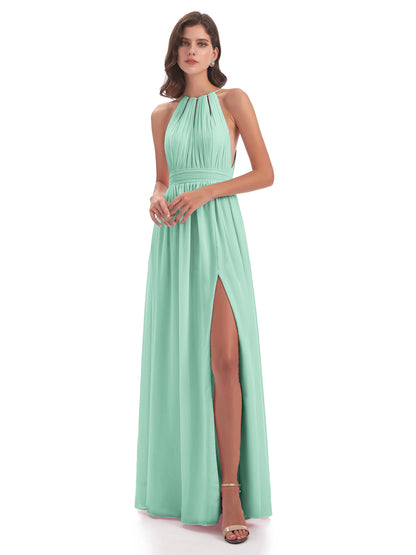Marlowe Floor Length Halter Split Chiffon Bridesmaid Dresses