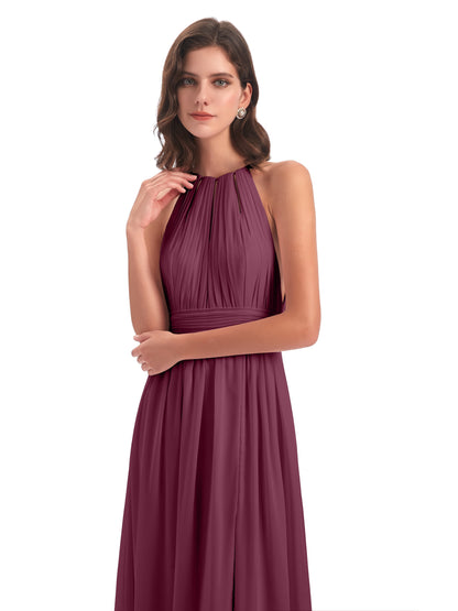 Marlowe Floor Length Halter Split Chiffon Bridesmaid Dresses