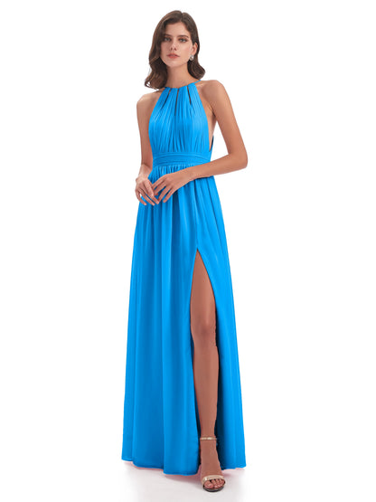 Marlowe Floor Length Halter Split Chiffon Bridesmaid Dresses