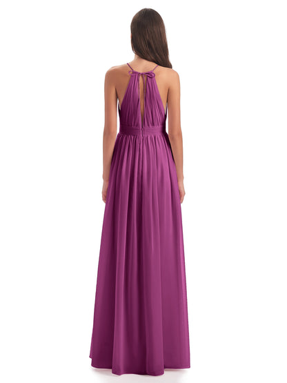 Marlowe Floor Length Halter Split Chiffon Bridesmaid Dresses