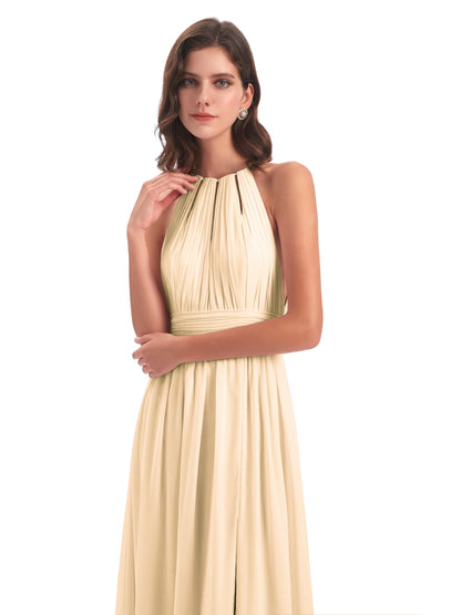 Marlowe Floor Length Halter Split Chiffon Bridesmaid Dresses