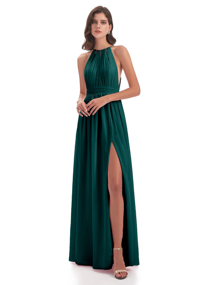 Marlowe Floor Length Halter Split Chiffon Bridesmaid Dresses