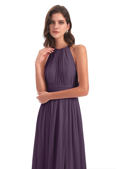 Marlowe Floor Length Halter Split Chiffon Bridesmaid Dresses