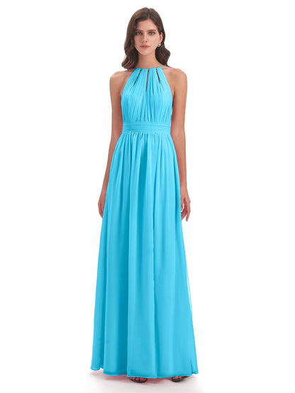 Marlowe Floor Length Halter Split Chiffon Bridesmaid Dresses