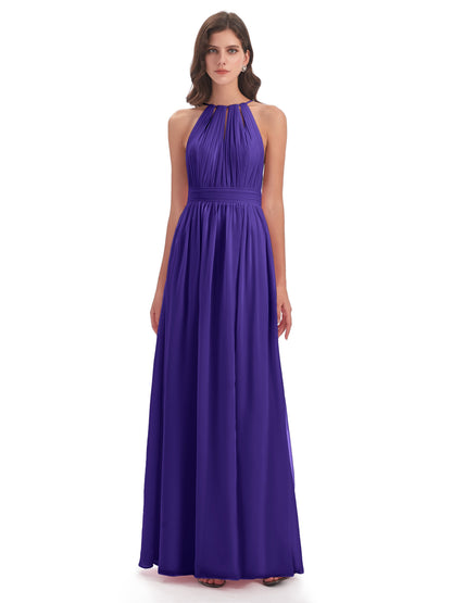 Marlowe Floor Length Halter Split Chiffon Bridesmaid Dresses