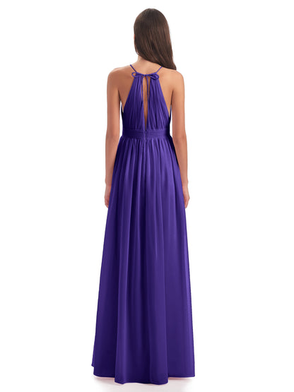 Marlowe Floor Length Halter Split Chiffon Bridesmaid Dresses
