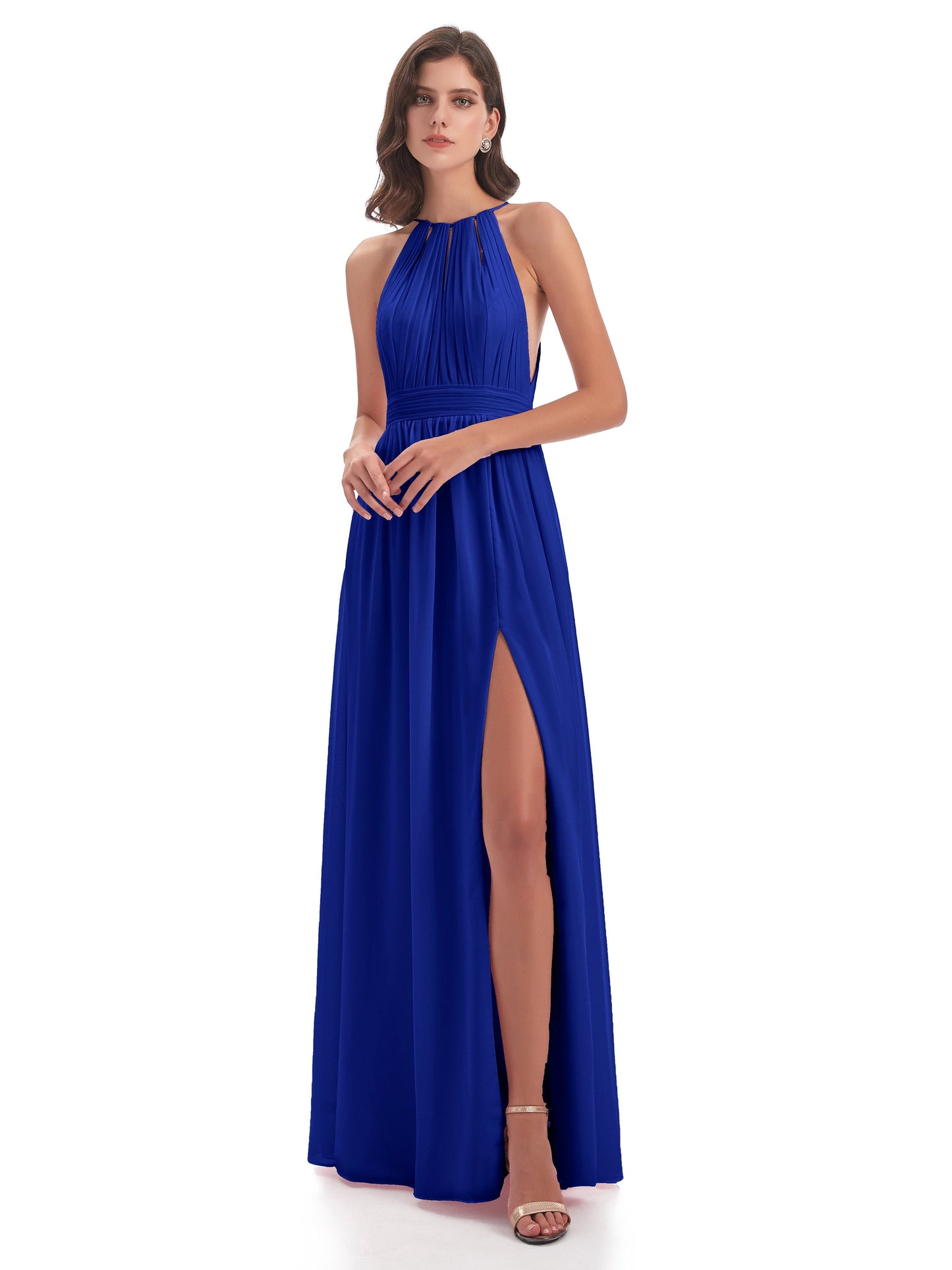 Marlowe Floor Length Halter Split Chiffon Bridesmaid Dresses