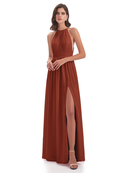 Marlowe Floor Length Halter Split Chiffon Bridesmaid Dresses