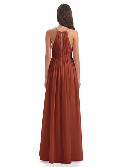 Marlowe Floor Length Halter Split Chiffon Bridesmaid Dresses
