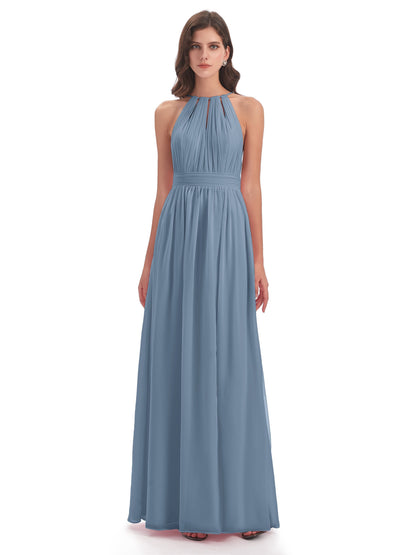 Marlowe Floor Length Halter Split Chiffon Bridesmaid Dresses