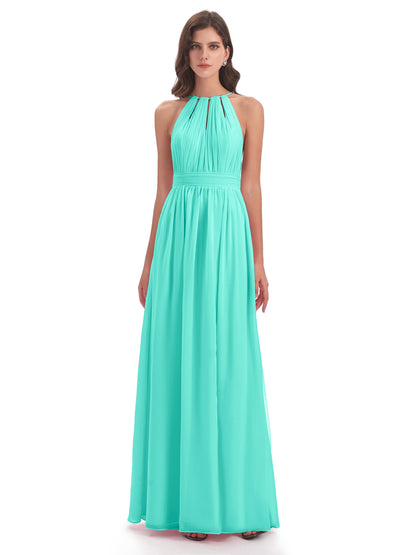 Marlowe Floor Length Halter Split Chiffon Bridesmaid Dresses