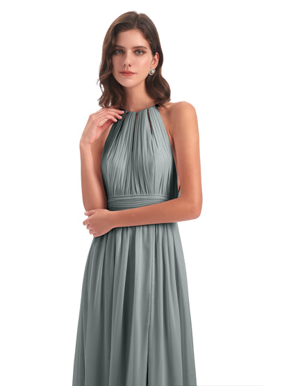 Marlowe Floor Length Halter Split Chiffon Bridesmaid Dresses