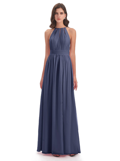 Marlowe Floor Length Halter Split Chiffon Bridesmaid Dresses