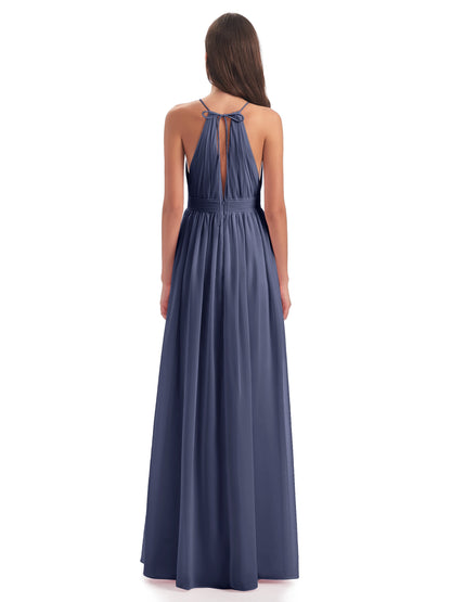 Marlowe Floor Length Halter Split Chiffon Bridesmaid Dresses