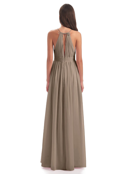 Marlowe Floor Length Halter Split Chiffon Bridesmaid Dresses