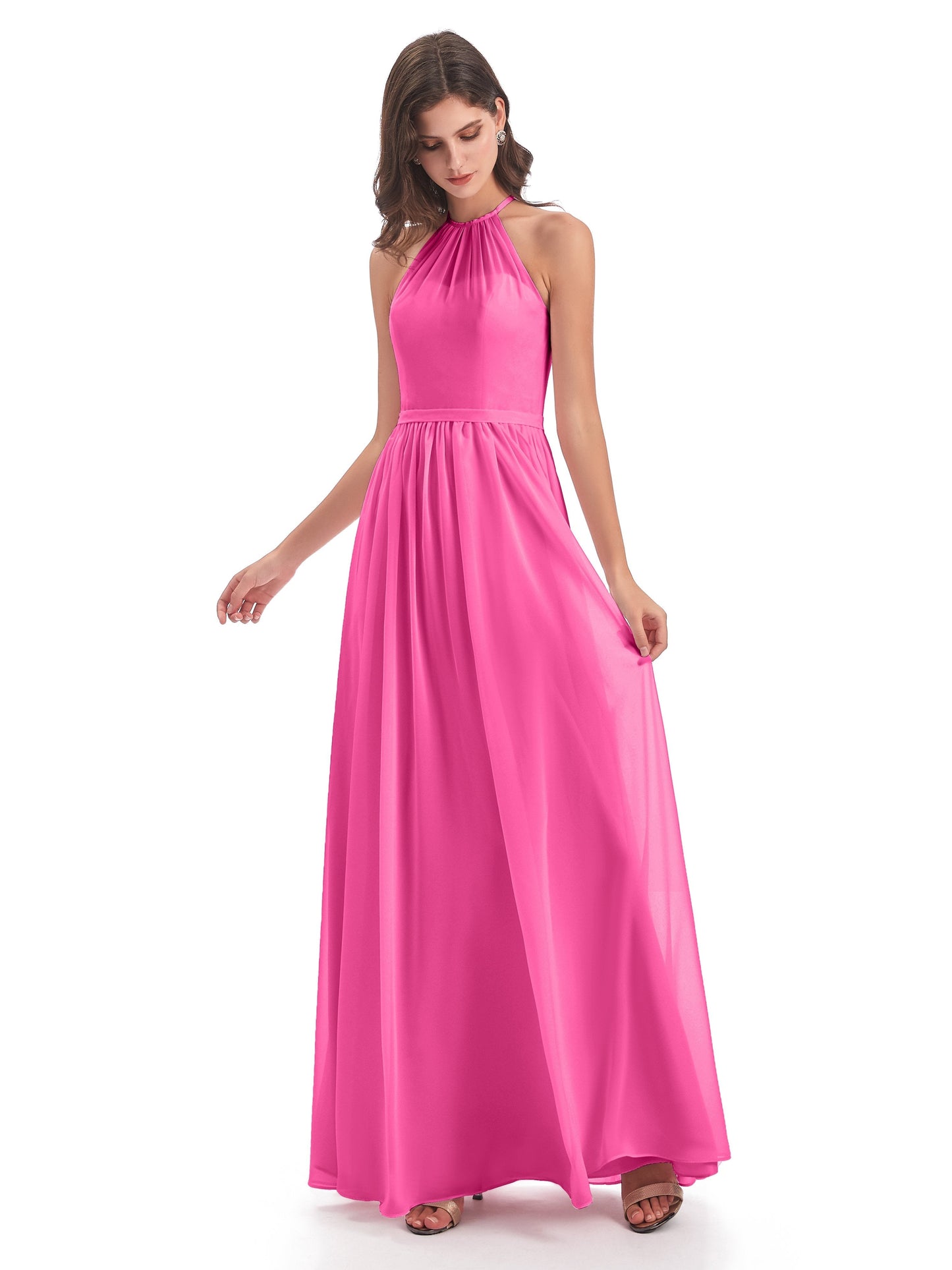 Micah Halter Open Back Chiffon Long Bridesmaid Dresses