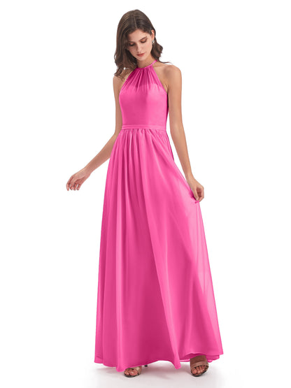 Micah Halter Open Back Chiffon Long Bridesmaid Dresses