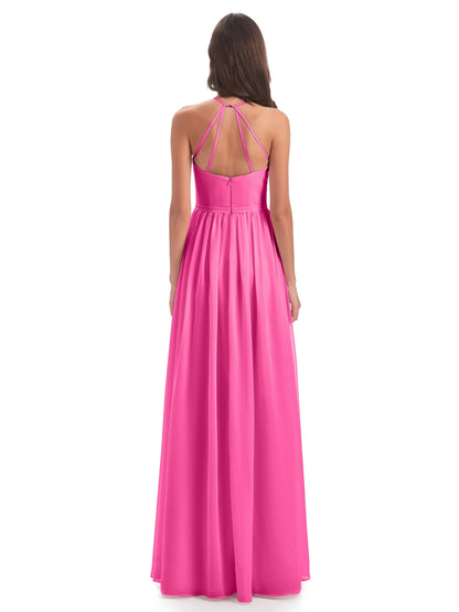 Micah Halter Open Back Chiffon Long Bridesmaid Dresses
