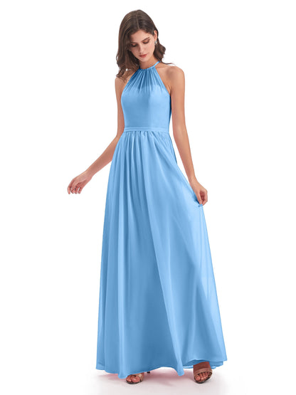 Micah Halter Open Back Chiffon Long Bridesmaid Dresses
