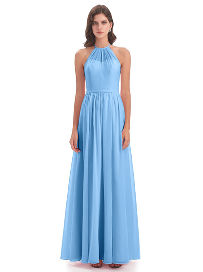 Micah Halter Open Back Chiffon Long Bridesmaid Dresses