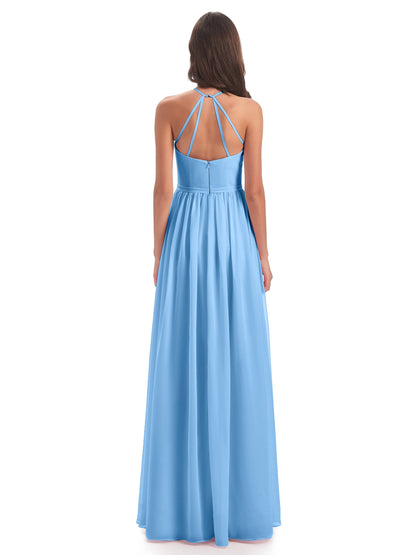 Micah Halter Open Back Chiffon Long Bridesmaid Dresses