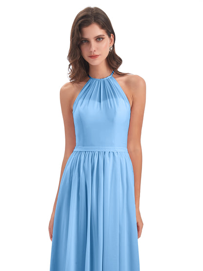 Micah Halter Open Back Chiffon Long Bridesmaid Dresses