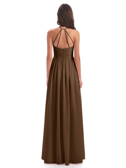 Micah Halter Open Back Chiffon Long Bridesmaid Dresses