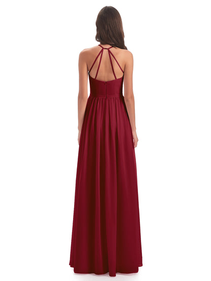 Micah Halter Open Back Chiffon Long Bridesmaid Dresses