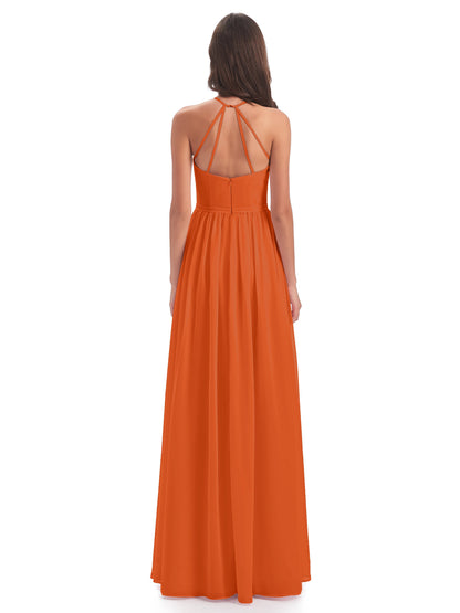 Micah Halter Open Back Chiffon Long Bridesmaid Dresses