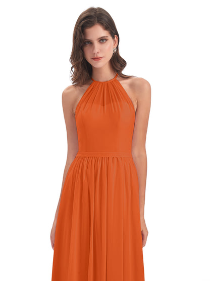 Micah Halter Open Back Chiffon Long Bridesmaid Dresses