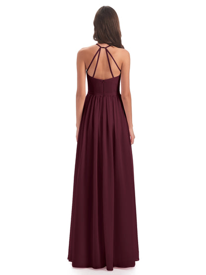 Micah Halter Open Back Chiffon Long Bridesmaid Dresses