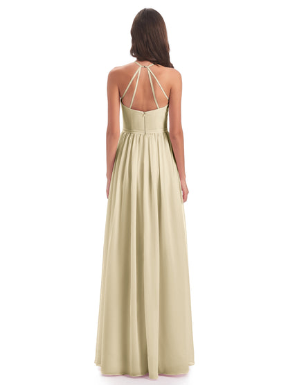 Micah Halter Open Back Chiffon Long Bridesmaid Dresses