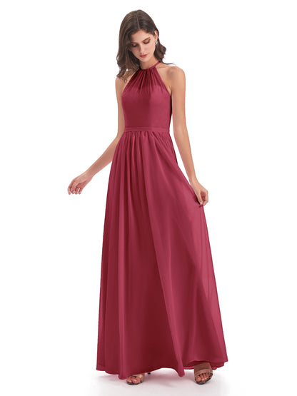 Micah Halter Open Back Chiffon Long Bridesmaid Dresses