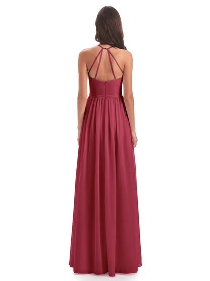 Micah Halter Open Back Chiffon Long Bridesmaid Dresses