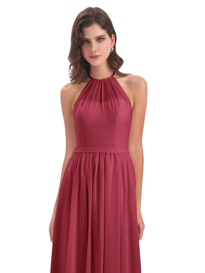 Micah Halter Open Back Chiffon Long Bridesmaid Dresses