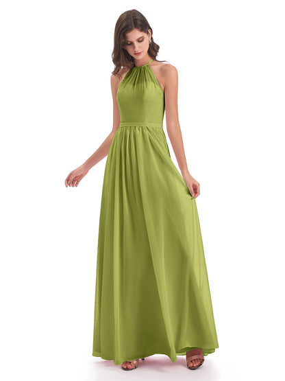 Micah Halter Open Back Chiffon Long Bridesmaid Dresses