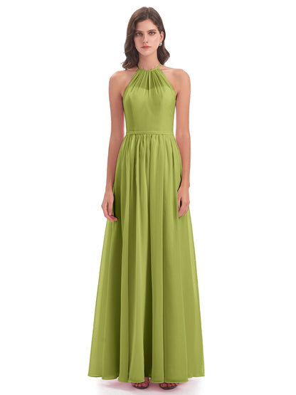 Micah Halter Open Back Chiffon Long Bridesmaid Dresses