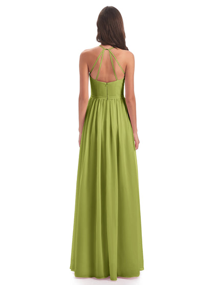 Micah Halter Open Back Chiffon Long Bridesmaid Dresses